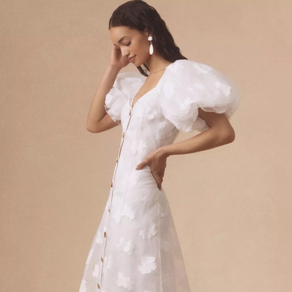 NWT Anthropologie x  Let Me Be Puff-Sleeve Sheer Midi Dress Sz XS - Picture 6 of 14